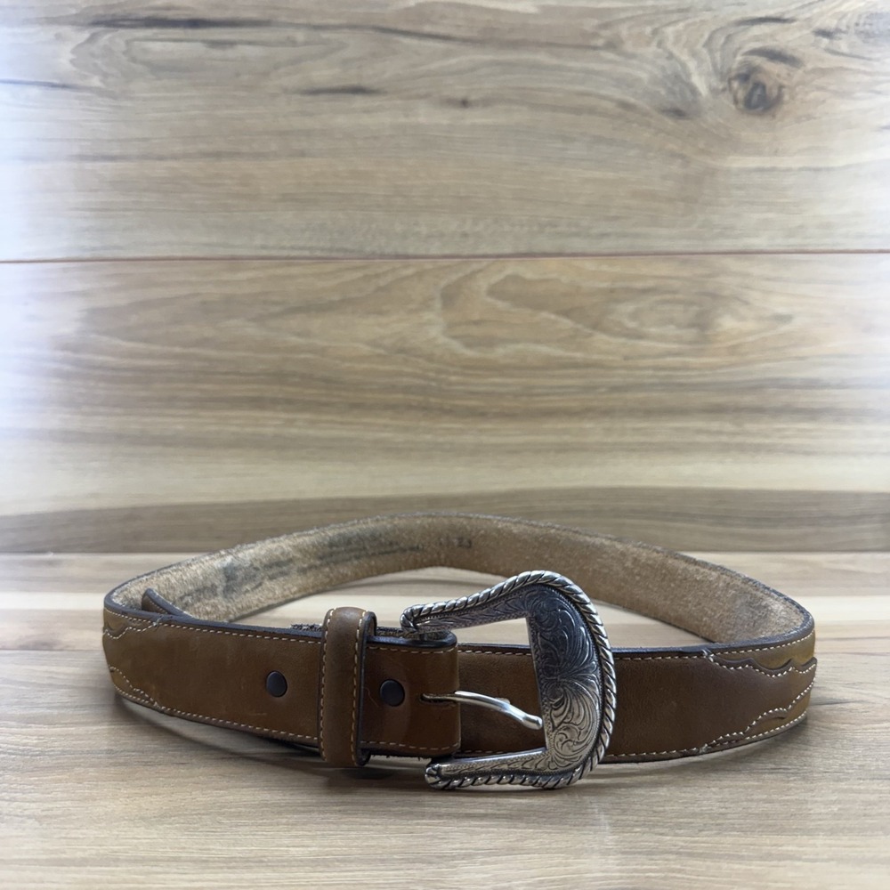 Justin Mens Belt Size 34 Tan Genuine Leather Western Ranch Farm Cowboy